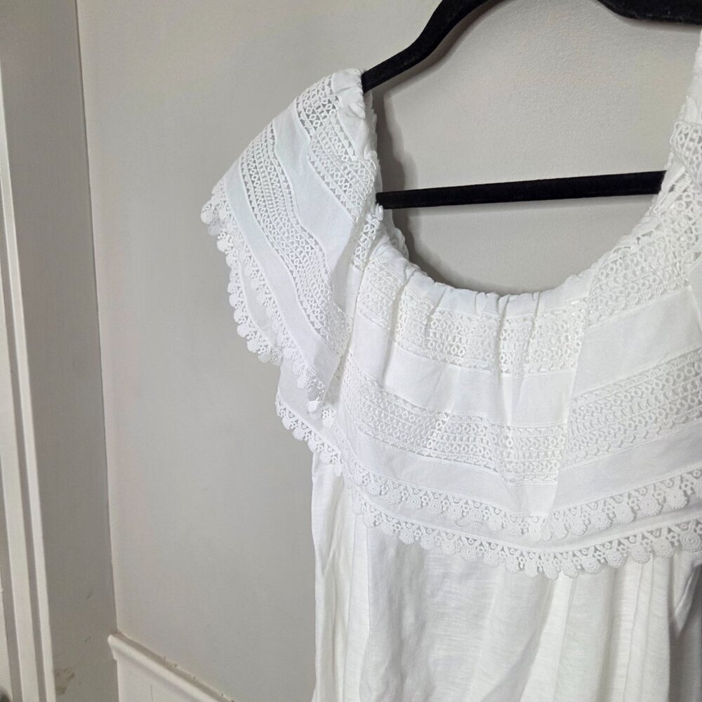BODEN Solid White Ruffle Neckline Cotton Dress NWT - Picture 2 of 6